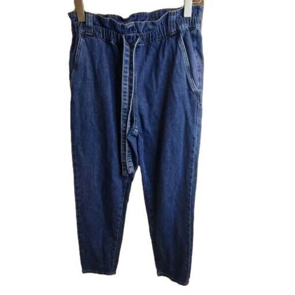 United Colors Of Benetton NWOT Dark Wash Pull On Paperbag Jeans Size XS - Picture 1 of 11